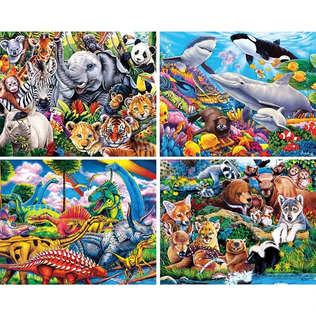 World of Animals 4-Pack Puzzles - 100 pc Each - Best for Ages 6 to 12 - US 8441