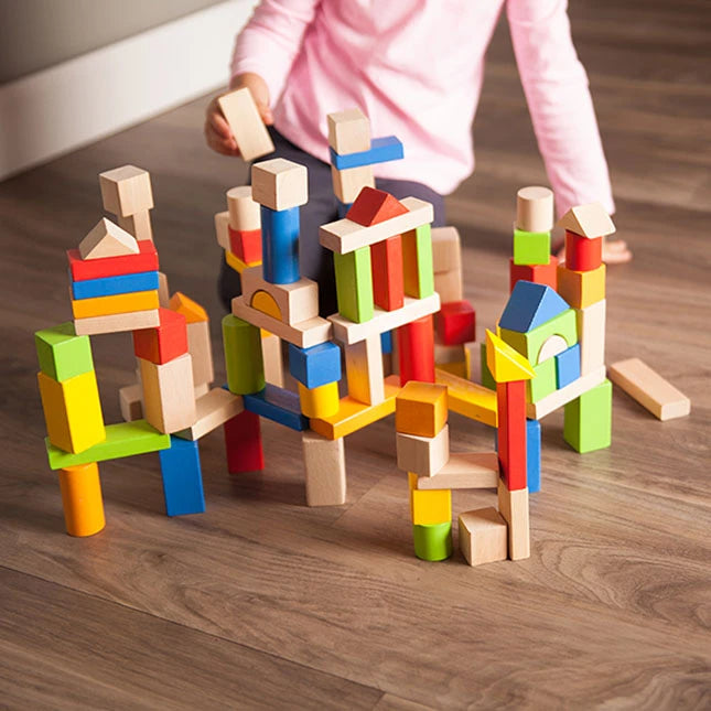 TimberBlocks - 100 Piece Wooden Block Set - Best for Ages 1 to 2 - US 0906
