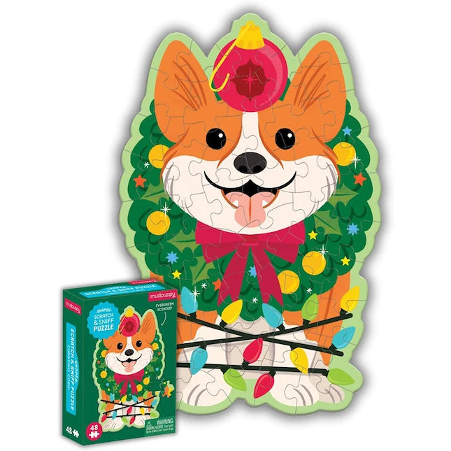 Christmas Corgi 48 piece Scratch &amp; Sniff Shaped Mini Puzzle - US 8290