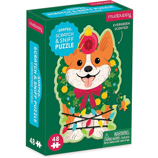 Christmas Corgi 48 piece Scratch &amp; Sniff Shaped Mini Puzzle - US 8290