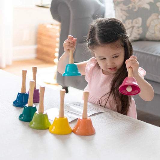 Rainbow Music Hand Bells with Wood handles - Best for Ages 3 to 6 - US 4576
