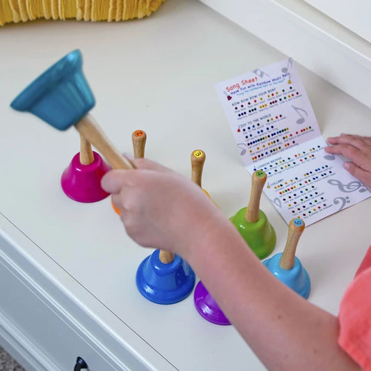 Rainbow Music Hand Bells with Wood handles - Best for Ages 3 to 6 - US 4576